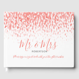 Dot art cascade anpassningsbar coral orange bröllo gästböcker
