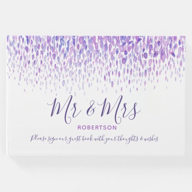 Dot art cascade anpassningsbar lila bröllop gästböcker (Framsida)