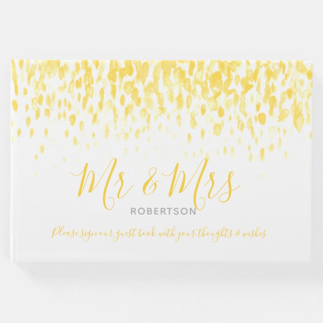 Dot art cascade anpassningsbar varmt gult bröllop gästböcker (Framsida)