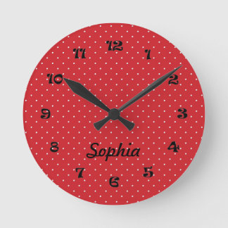 Dot Clock för Round Red and White Polka Rund Klocka