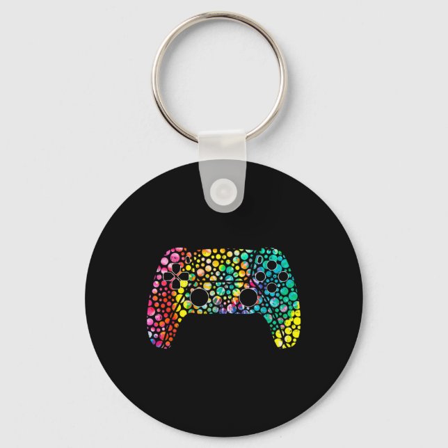 Dot Day Gamers Boy Game Controller Colorful Polka Nyckelring (Framsida)