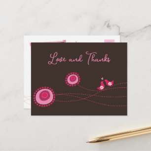 Dot Flowers & Lycklig Birds Tack vid vimatisk Rosa Vykort