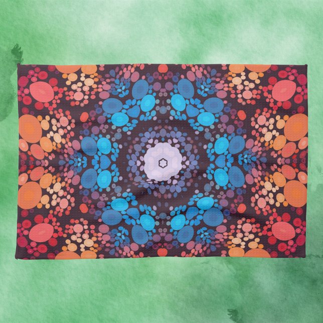 Dot Mandala Blue Red and Orange Kökshandduk (Skapare uppladdad)