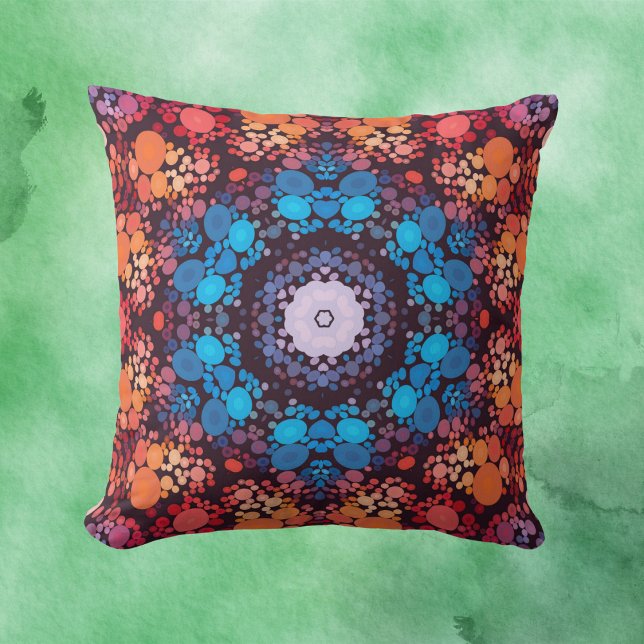 Dot Mandala Blue Red and Orange Kudde (Skapare uppladdad)