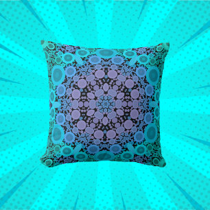 Dot Mandala Flower Blue Grönt and Lila Kudde