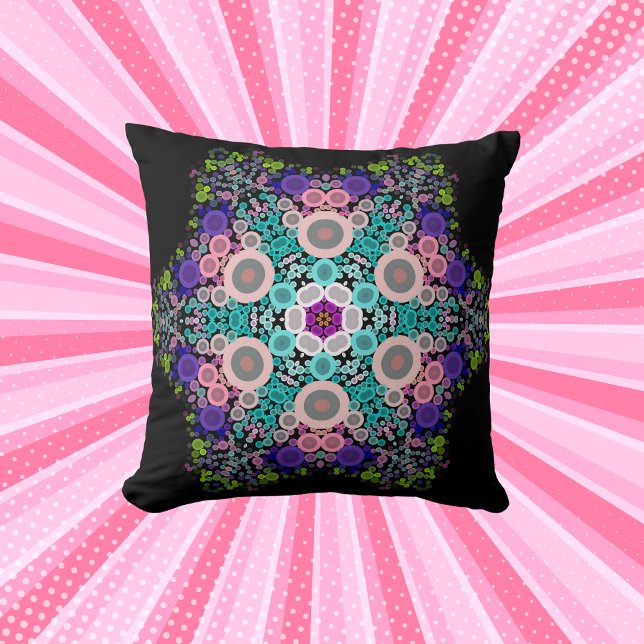 Dot Mandala Flower Blue Grönt and Rosa Kudde (Skapare uppladdad)