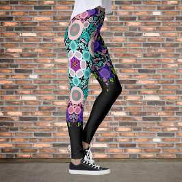 Dot Mandala Flower Blue Grönt and Rosa Leggings