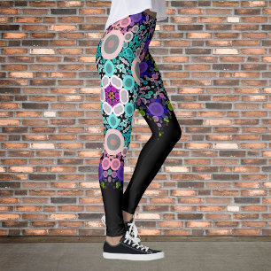 Dot Mandala Flower Blue Grönt and Rosa Leggings