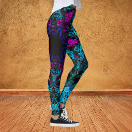 Dot Mandala Flower Blue Grönt and Rosa Leggings
