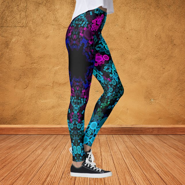 Dot Mandala Flower Blue Grönt and Rosa Leggings (Skapare uppladdad)