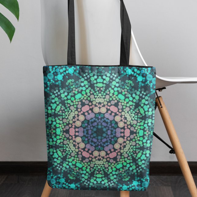 Dot Mandala Flower Blue Grönt and Rosa Tygkasse (Skapare uppladdad)