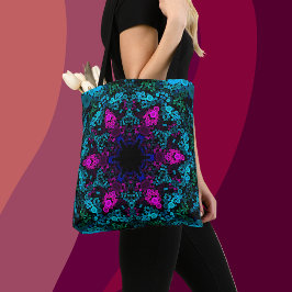 Dot Mandala Flower Blue Grönt and Rosa Tygkasse
