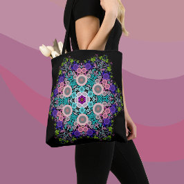 Dot Mandala Flower Blue Grönt and Rosa Tygkasse