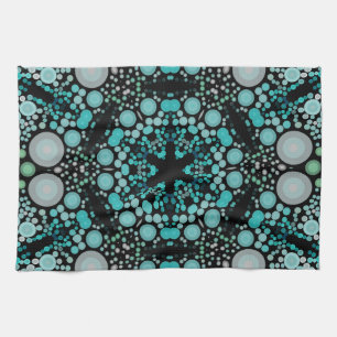 Dot Mandala Flower Blue Grönt och Grått Kökshandduk