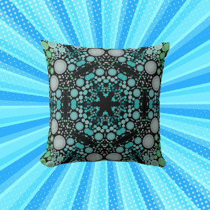 Dot Mandala Flower Blue Grönt och Grått Kudde