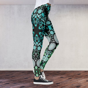 Dot Mandala Flower Blue Grönt och Grått Leggings