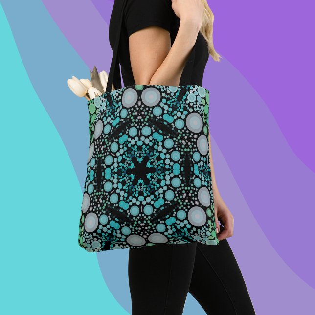 Dot Mandala Flower Blue Grönt och Grått Tygkasse (Skapare uppladdad)