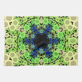 Dot Mandala Flower Blue-Grönt och -Gult Kökshandduk