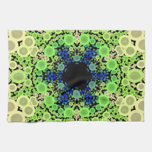Dot Mandala Flower Blue-Grönt och -Gult Kökshandduk