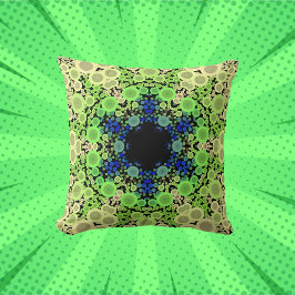 Dot Mandala Flower Blue-Grönt och -Gult Kudde