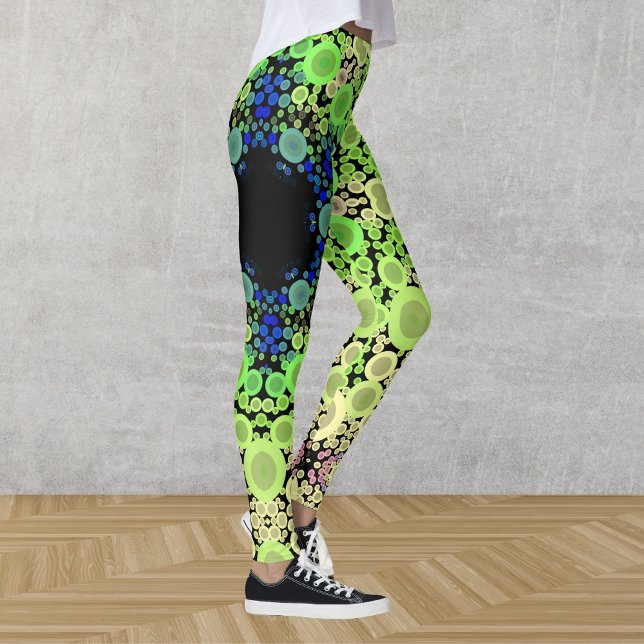 Dot Mandala Flower Blue-Grönt och -Gult Leggings (Skapare uppladdad)