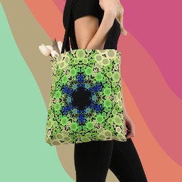 Dot Mandala Flower Blue-Grönt och -Gult Tygkasse