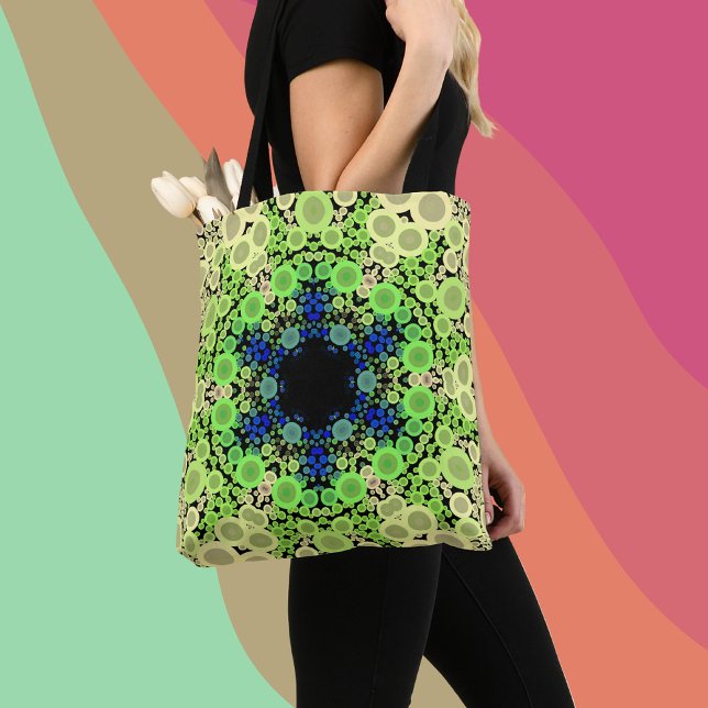 Dot Mandala Flower Blue-Grönt och -Gult Tygkasse (Skapare uppladdad)