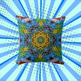 Dot Mandala Flower Blue-Gult och -Grönt Kudde