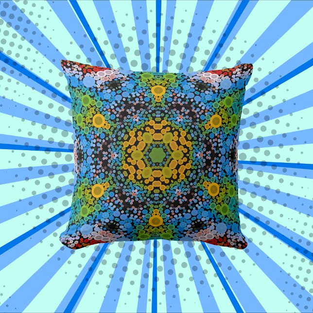 Dot Mandala Flower Blue-Gult och -Grönt Kudde (Skapare uppladdad)