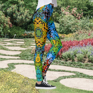 Dot Mandala Flower Blue-Gult och -Grönt Leggings