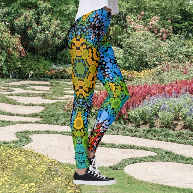 Dot Mandala Flower Blue-Gult och -Grönt Leggings (Skapare uppladdad)