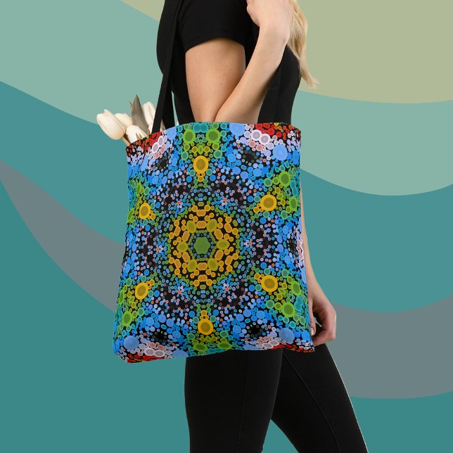 Dot Mandala Flower Blue-Gult och -Grönt Tygkasse (Skapare uppladdad)