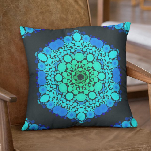 Dot Mandala Flower Blue och Grönt Kudde (Skapare uppladdad)