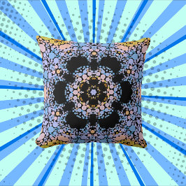 Dot Mandala Flower Blue och Gult Kudde