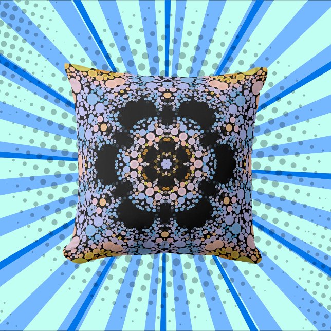 Dot Mandala Flower Blue och Gult Kudde (Skapare uppladdad)