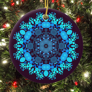 Dot Mandala Flower Blue och Lila Julgransprydnad Keramik