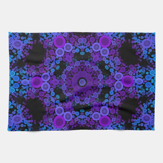 Dot Mandala Flower Blue och Lila Kökshandduk (Horisontell)