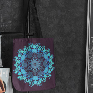 Dot Mandala Flower Blue och Lila Tygkasse