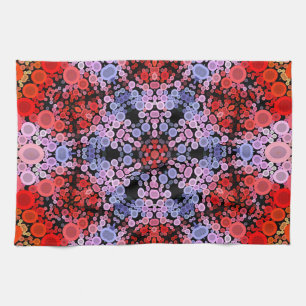 Dot Mandala Flower Blue Red and Rosa Kökshandduk