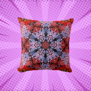 Dot Mandala Flower Blue Red and Rosa Kudde