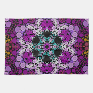 Dot Mandala Flower Blue Rosa and Gult Kökshandduk