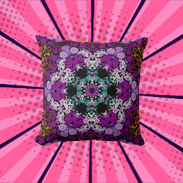 Dot Mandala Flower Blue Rosa and Gult Kudde