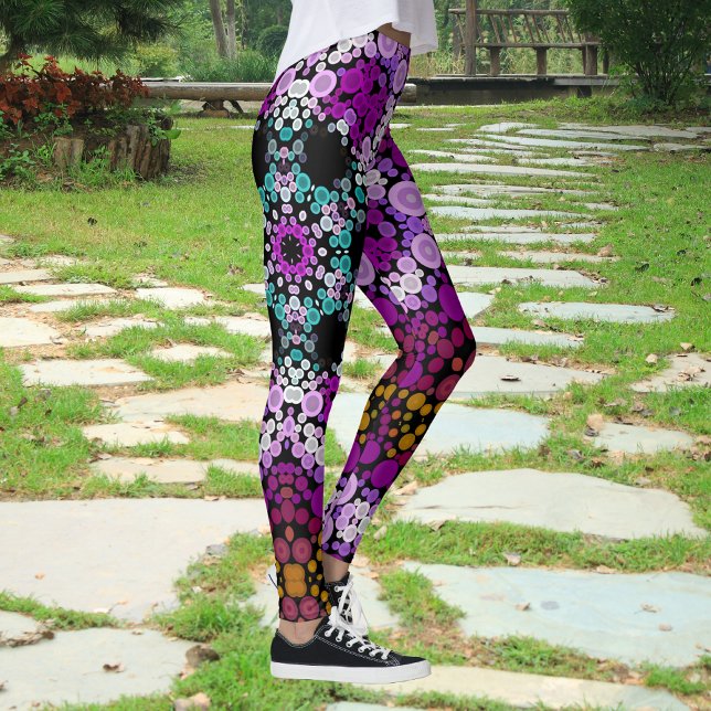 Dot Mandala Flower Blue Rosa and Gult Leggings (Skapare uppladdad)