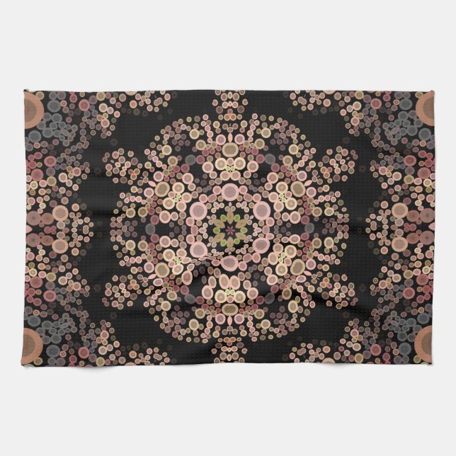 Dot Mandala Flower Brown och Grått Kökshandduk (Horisontell)