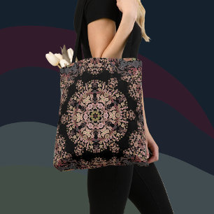 Dot Mandala Flower Brown och Grått Tygkasse