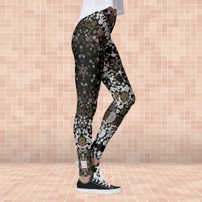 Dot Mandala Flower Brown och White Leggings (Skapare uppladdad)