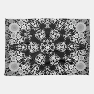 Dot Mandala Flower Grått och Black Kökshandduk