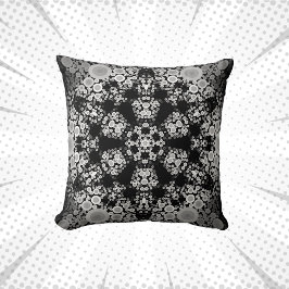 Dot Mandala Flower Grått och Black Kudde