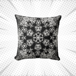 Dot Mandala Flower Grått och Black Kudde