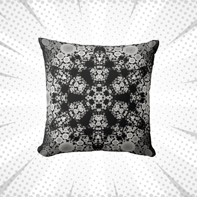 Dot Mandala Flower Grått och Black Kudde (Skapare uppladdad)